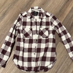 Plaid Button Down Shirt - Burgundy and White